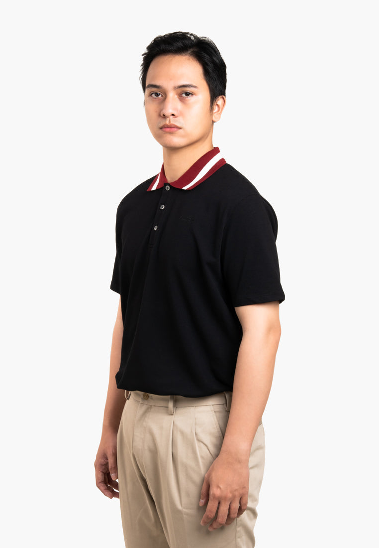 Bally Contrast Collar Polo Shirt-in-Black-1-Bally Outlet