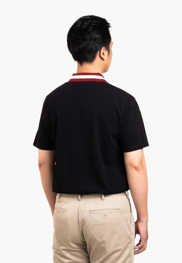 Bally Contrast Collar Polo Shirt-in-Black-4-Bally Outlet