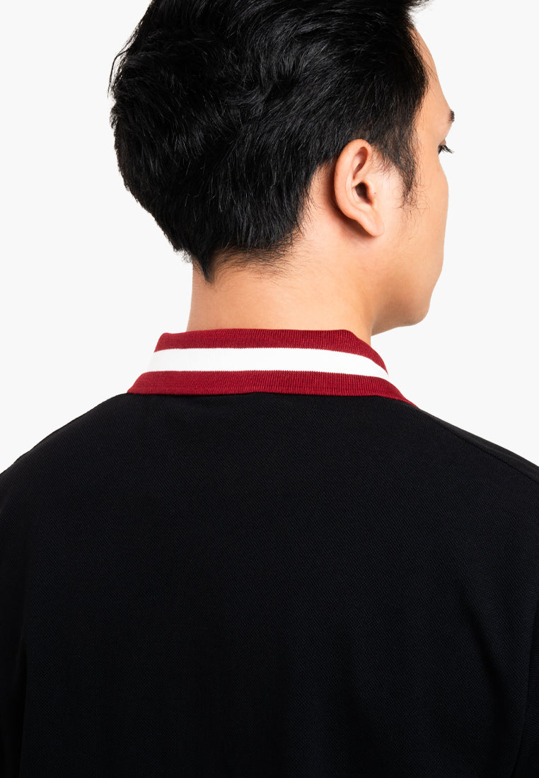 Bally Contrast Collar Polo Shirt-in-Black-5-Bally Outlet