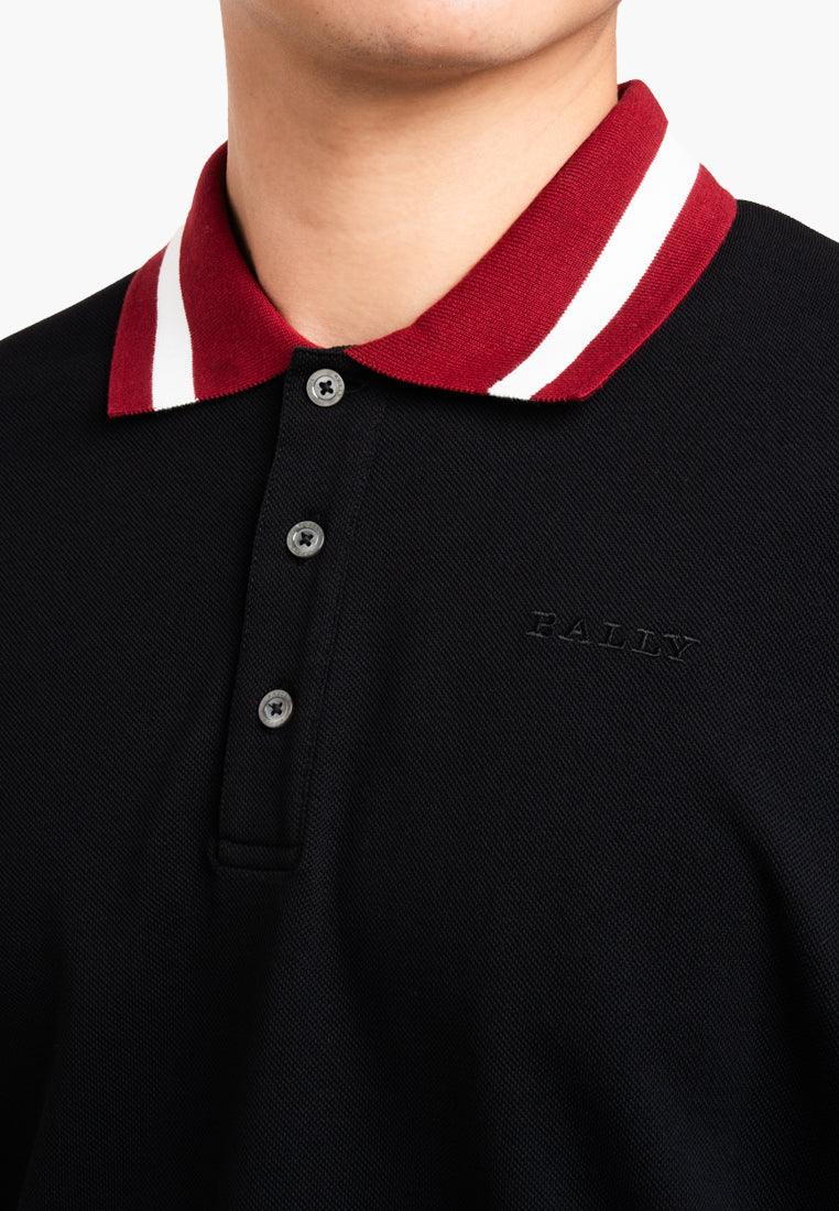 Bally Contrast Collar Polo Shirt-in-Black-2-Bally Outlet