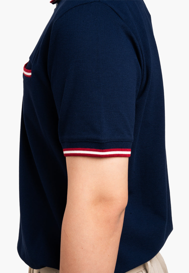 Bally Textured Polo Shirt-in-Navy-3-Bally Outlet
